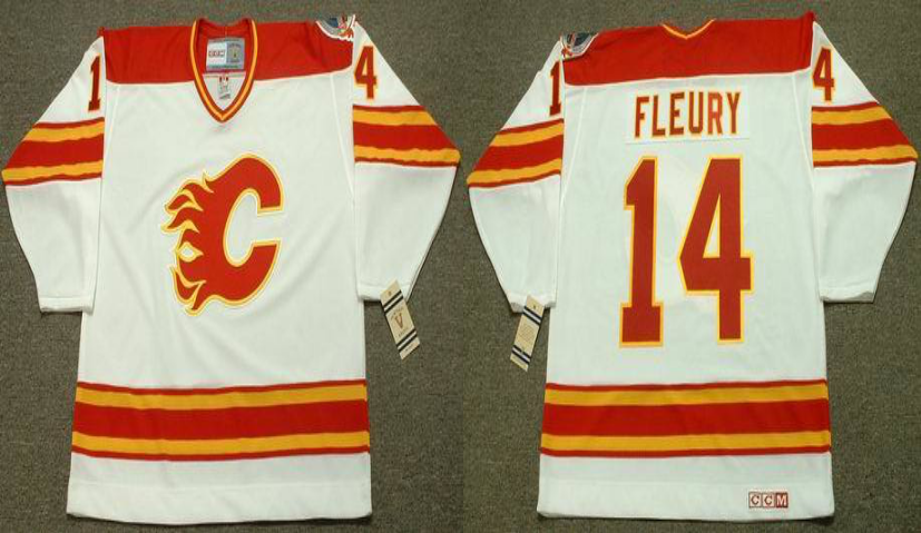 2019 Men Calgary Flames #14 Fleury white CCM NHL jerseys